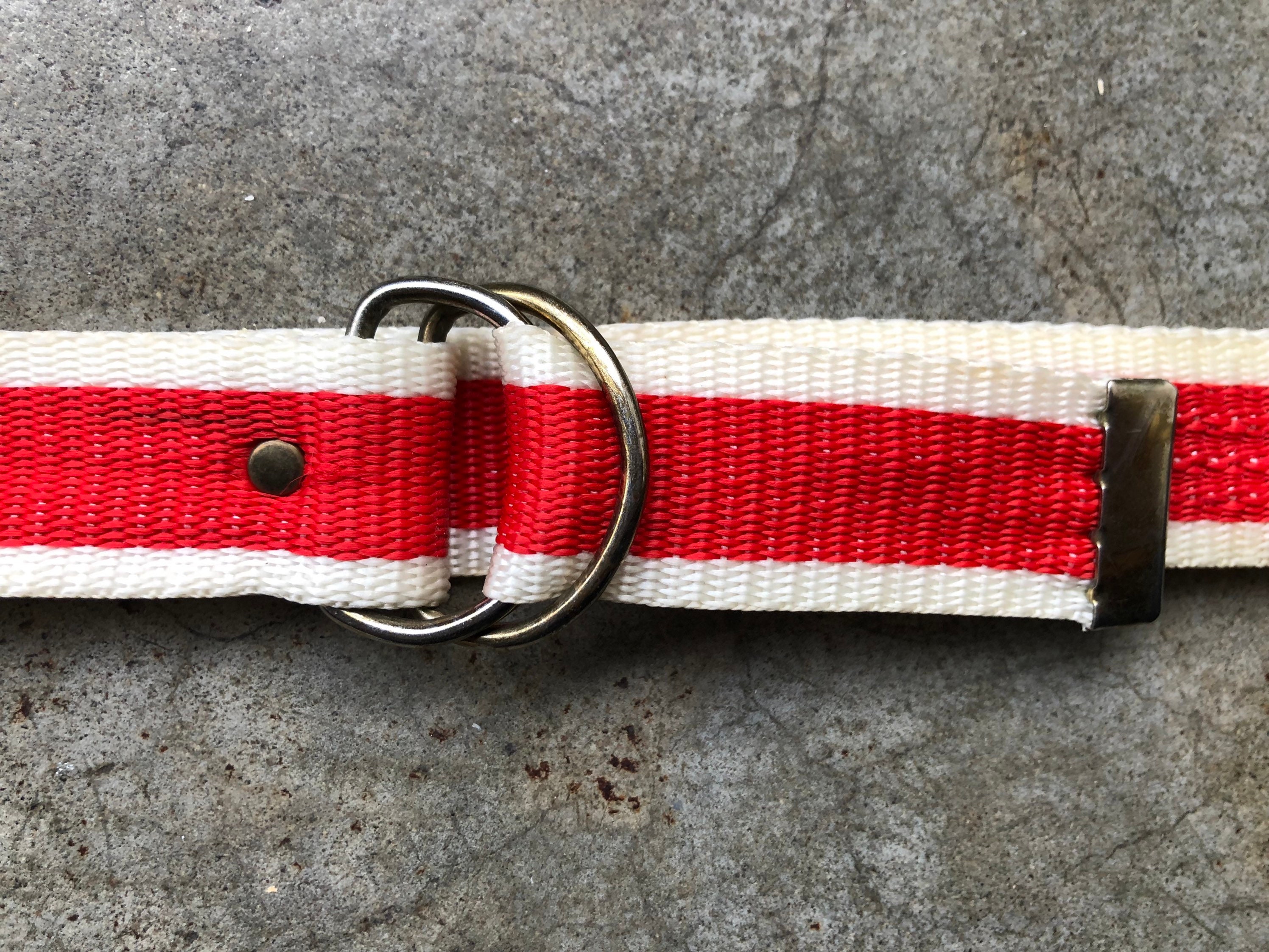 Vintage 60s 70s Red White Nylon Woven Retro Fabric Ribbon  display picture 1