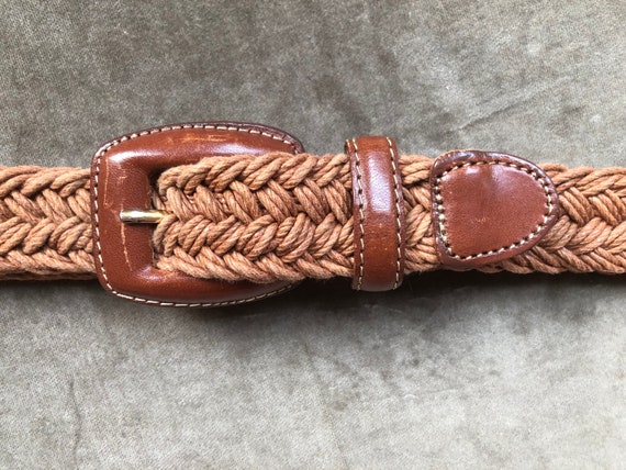 Brown Tan cuir coton corde cordon ficelle tiss ceinture vintage