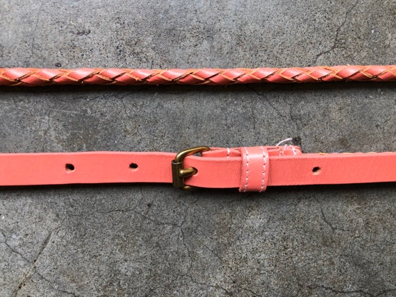 90s Skinny Dusty Warm Pink Leather Woven Belt wom… - image 4