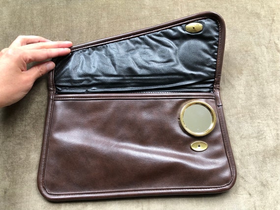 1960s 70s Built In Compact Mirror Retro Mod Faux … - image 4