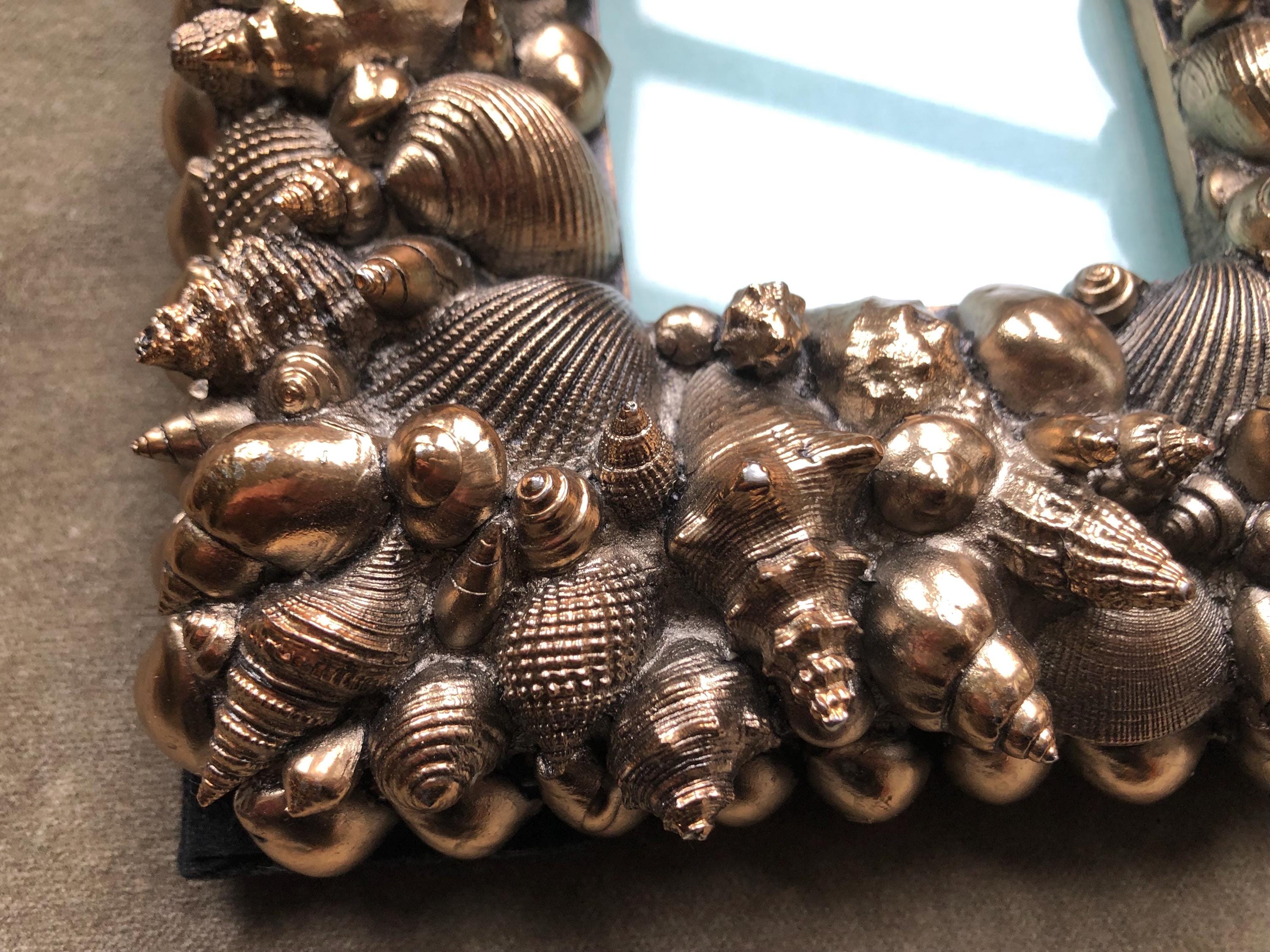 Metal Chunky Gold Seashell Encrusted Beach Deco Picture Photo Frame ...