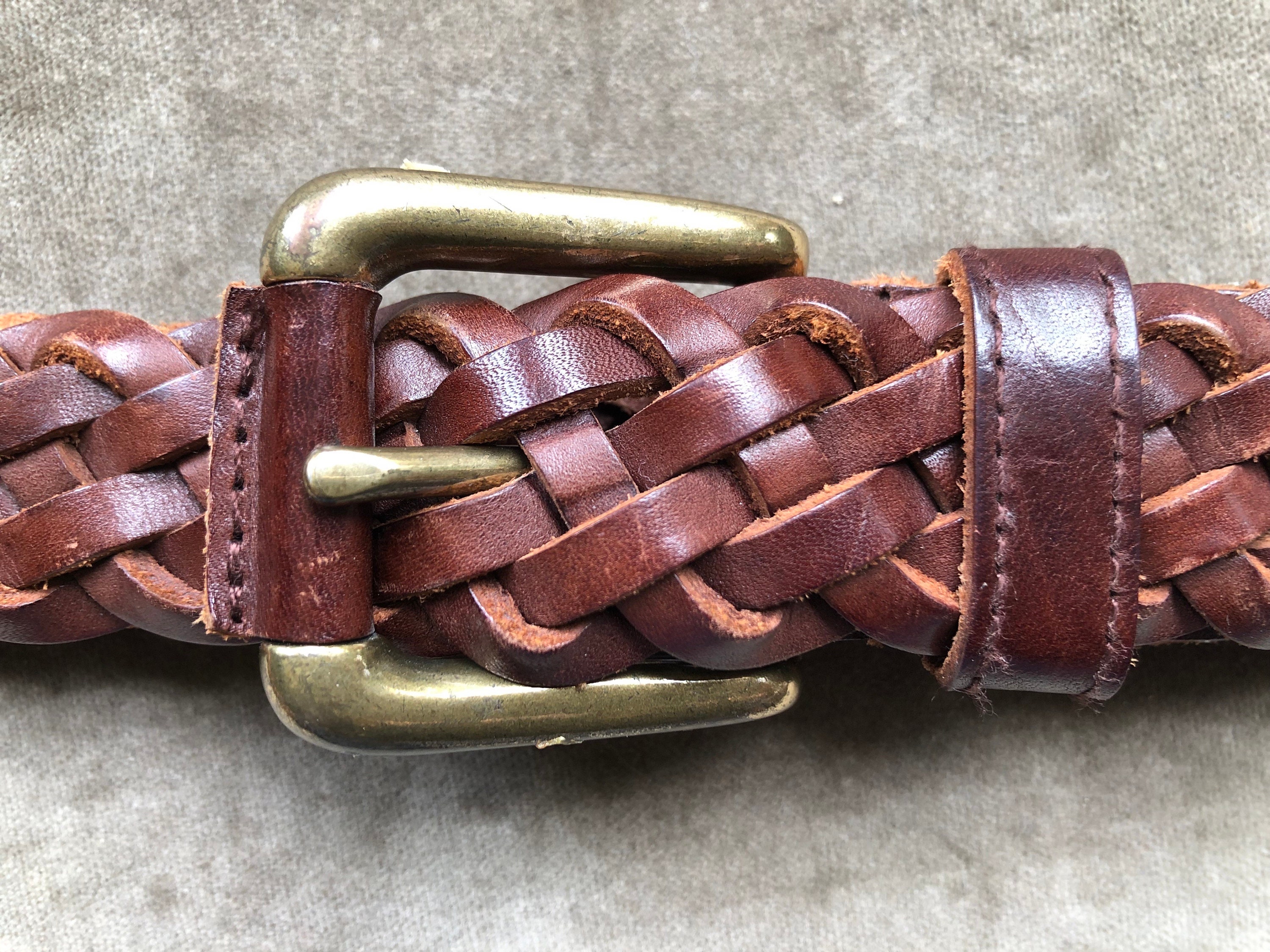 Thick Heavy Duty Woven 90s Brown Leather Solid Brass Buckle  display picture 3