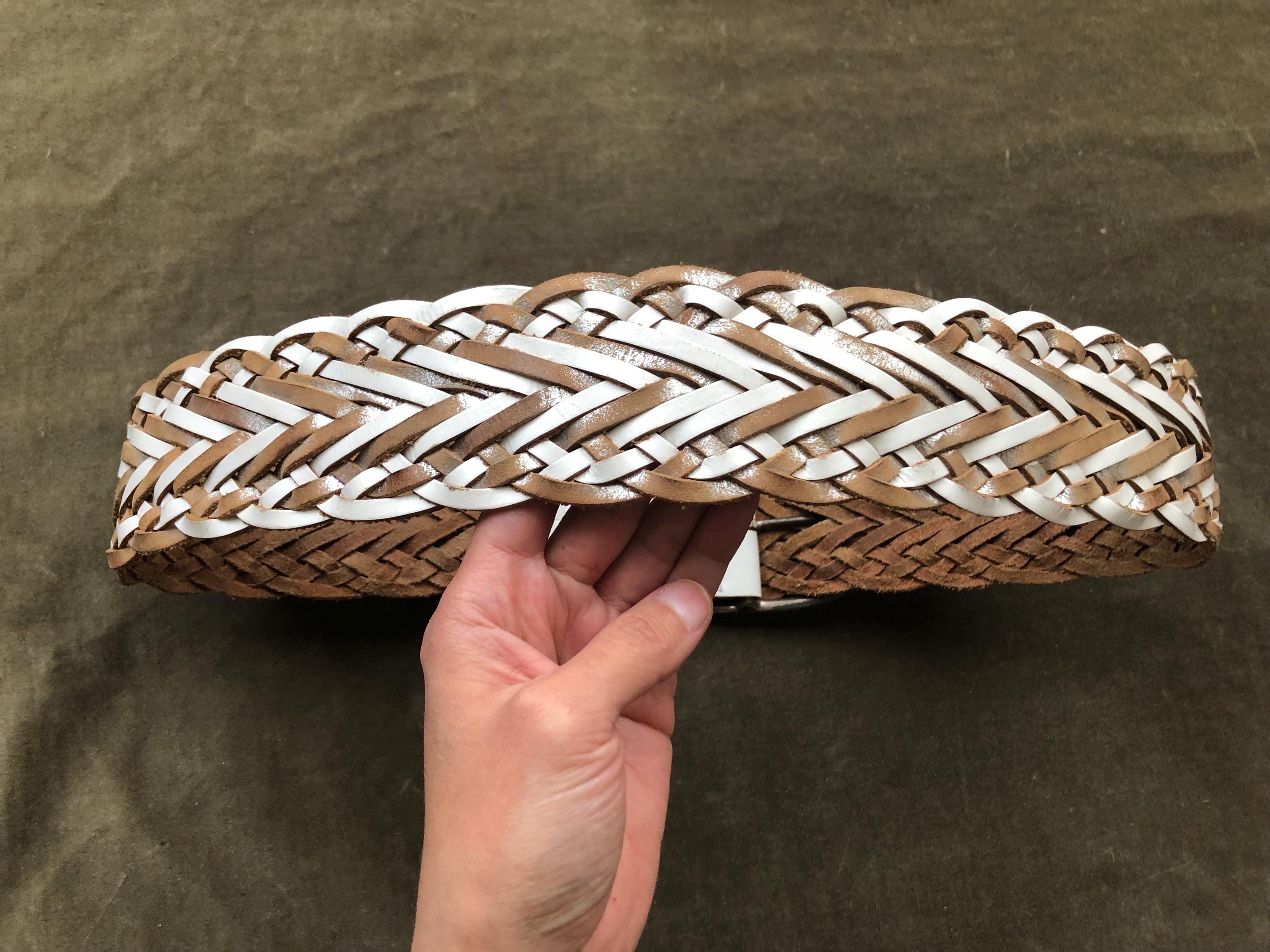 Vintage White Woven Leather Belt Braided Silver Tone Buckle Medium Large 90s Y2K Braided 90s Belt - Etsy main image 3
