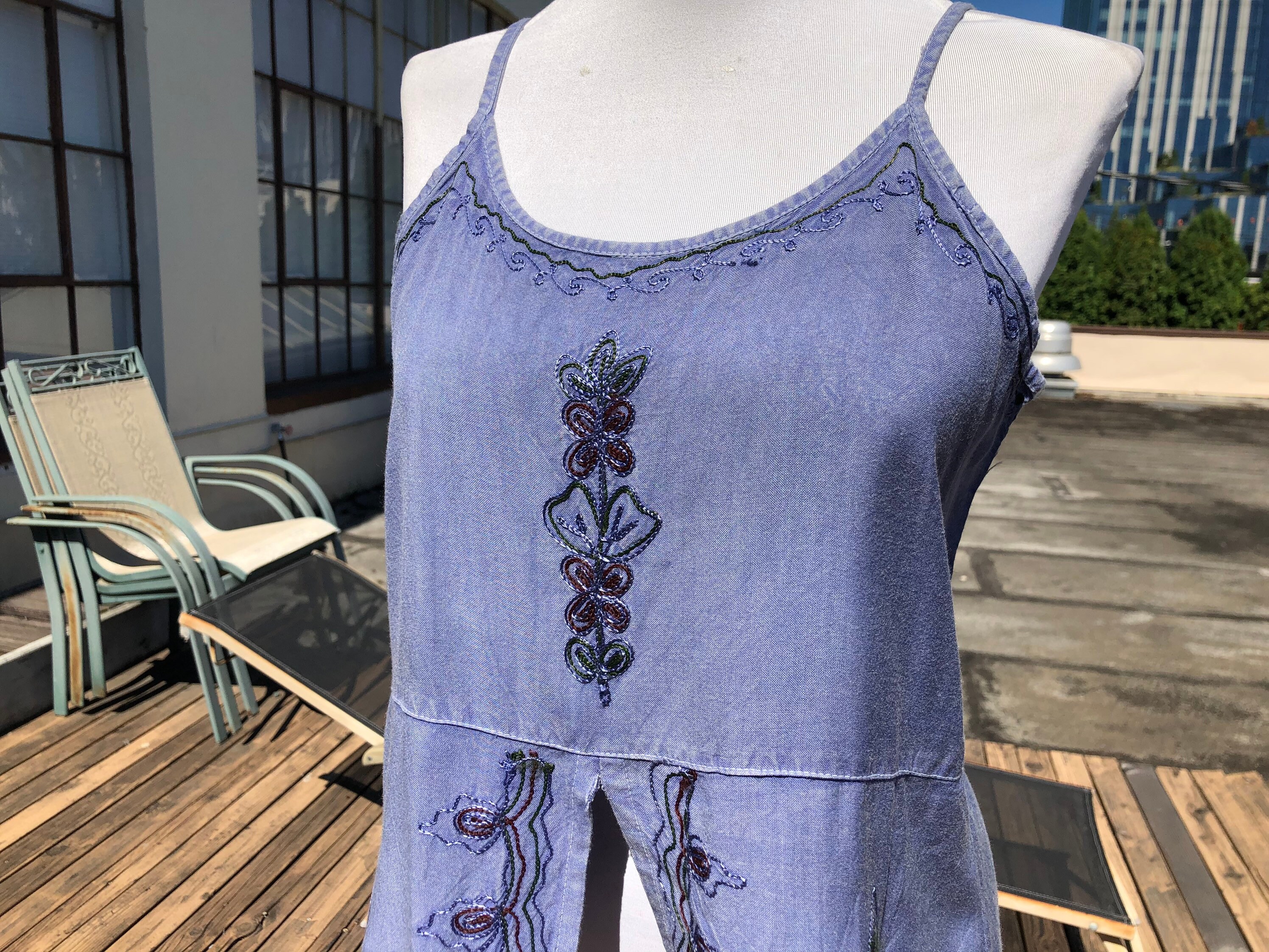 Soft Blue Denim Look Rayon Floral 