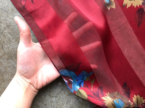 Silk Satin Sheer Chiffon Striped Dark Red Burgund… - image 4
