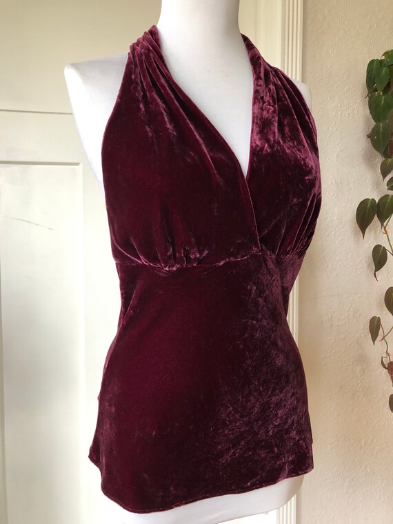 90s Velvet Halter Dark Plum Burgundy Tank Slip To… - image 2