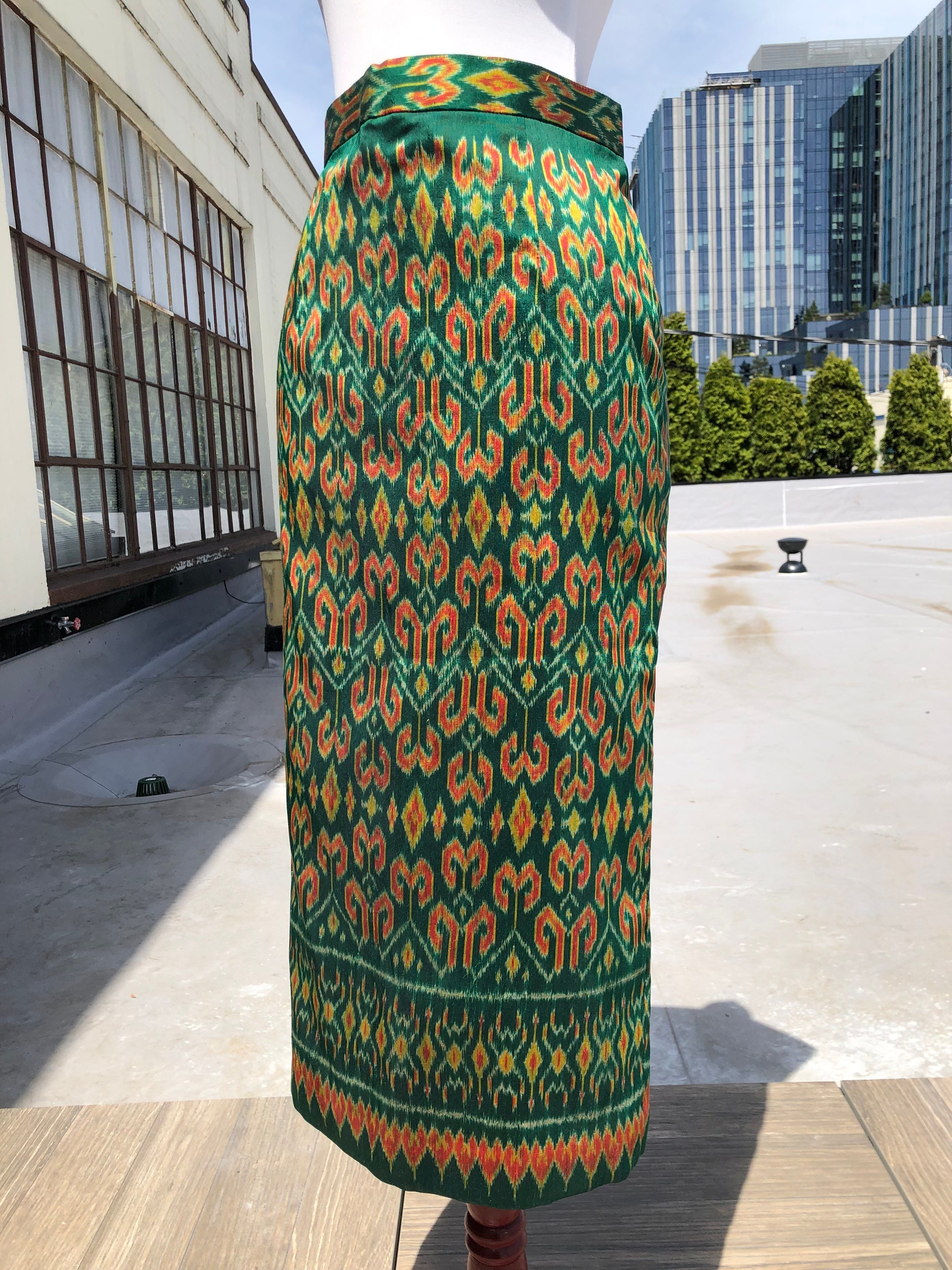 Jupe Longue Vintage Années 60-70 En Soie Multicolore - Taille M, Doublée, Fait Main