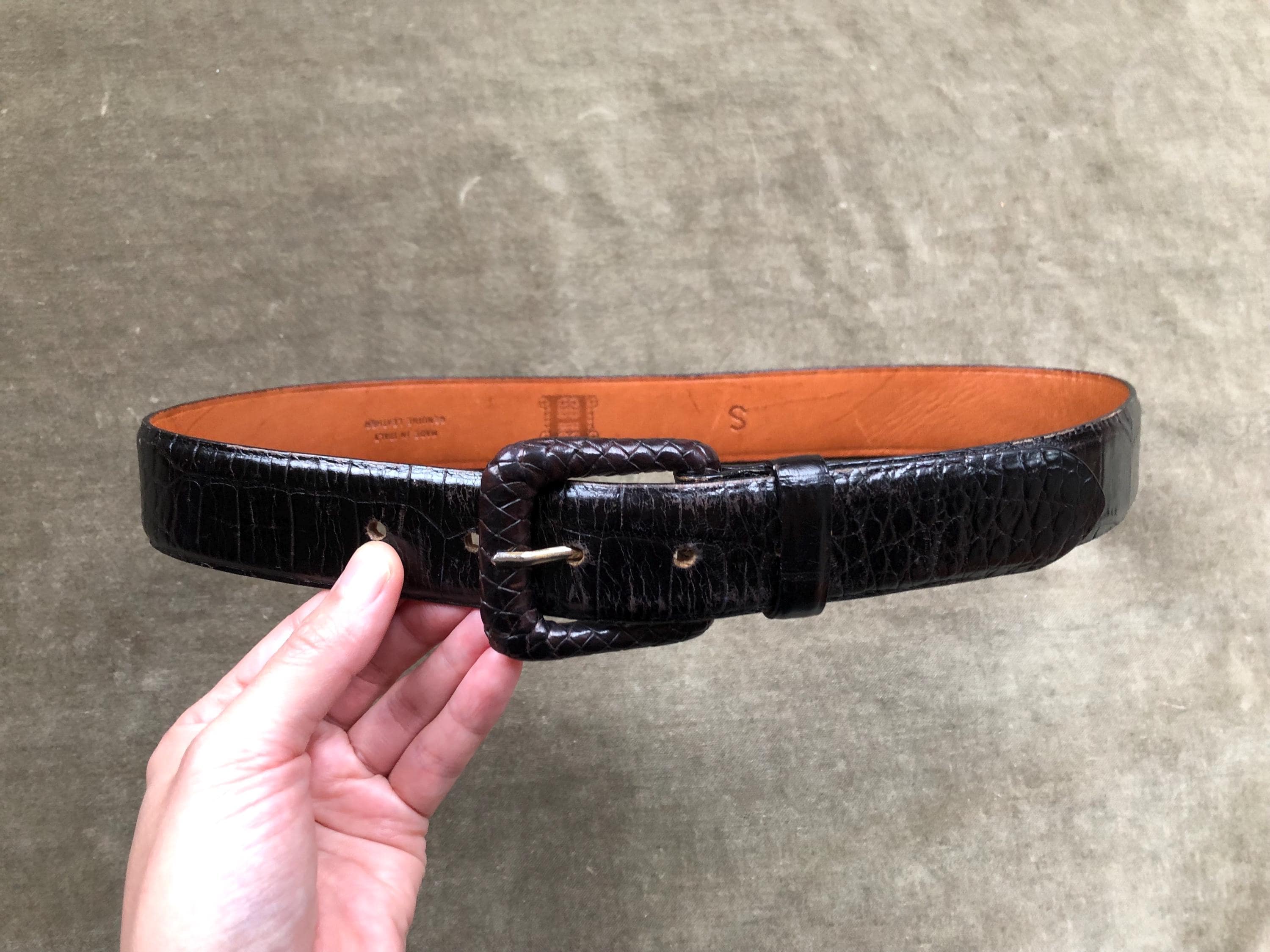 Vintage 1994 Western Boho Belt Croc-Embossed 90s Festival S Black Leather Croc Embossed Wide Western Belt Woven Wrapped  main image 3