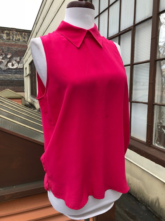 Vintage Silk 80s Hot Pink Magenta Boxy Collared T… - image 2