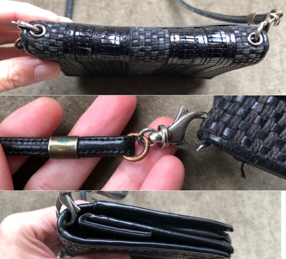 Mini Black Woven Leather Wallet Purse Shoulder Ba… - image 7