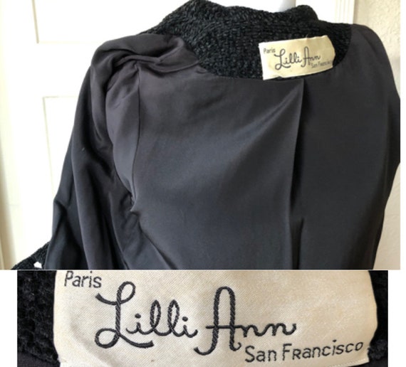 1950s 60s Lilli Ann Black Velvet Chenille Tweed N… - image 10