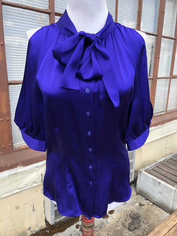 1930s 40s Insp Silk Satin Indigo Dark Blue Blouse… - image 4