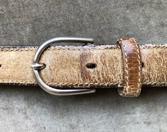1970s Wide Tan Leather Retro Belt M L 34 35 36 Waist Vintage  display picture 1