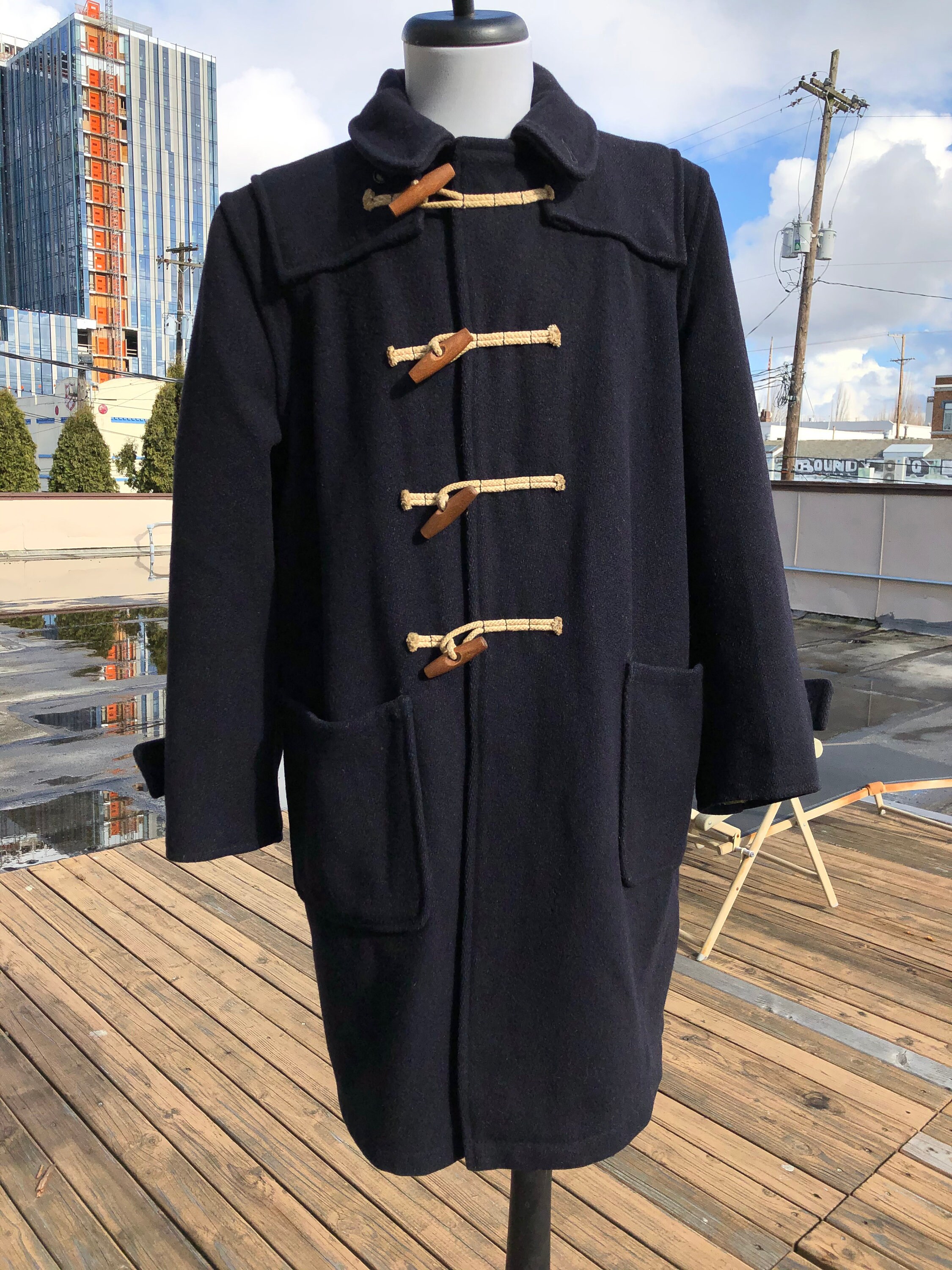 1940s True Vintage Mens Navy Blue Wool Mackintosh Duffle