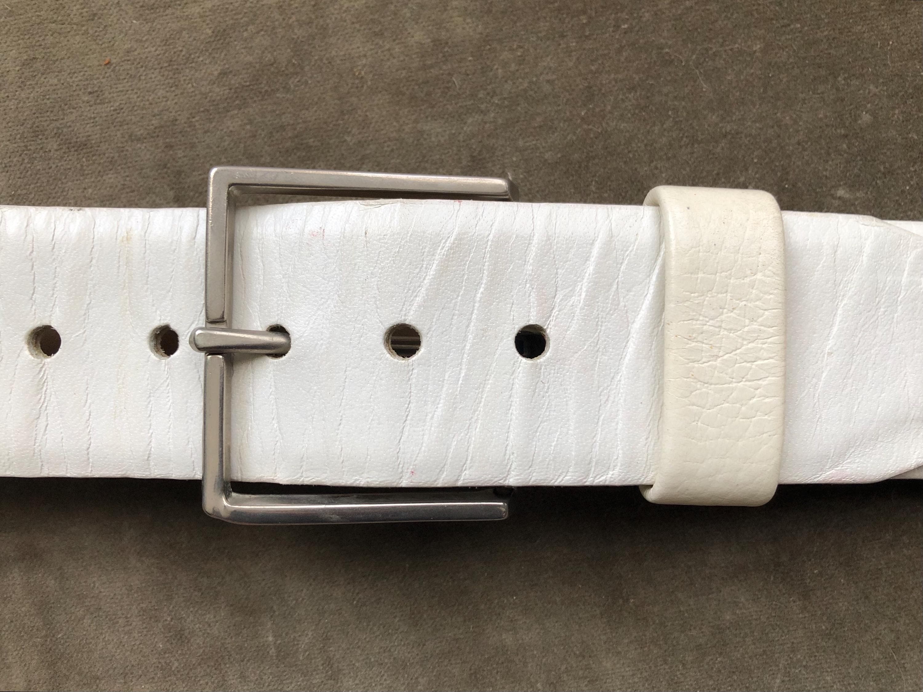 60s 70s White Leather Retro Wide Leather Belt Steel Square 