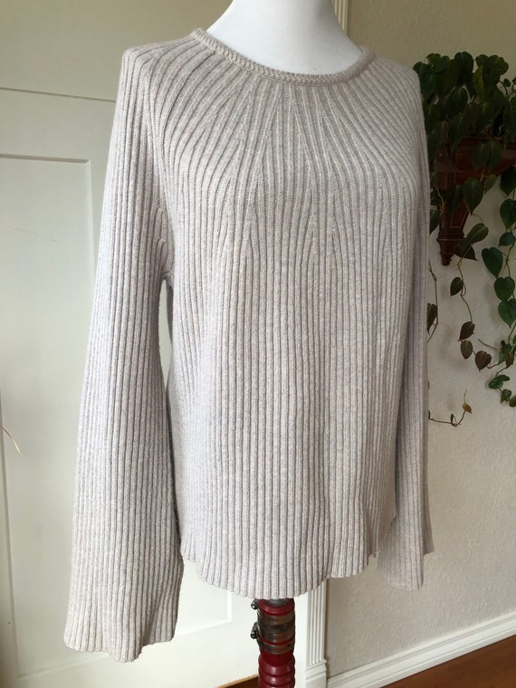 Cashmere Wool Rib Knit Long Bell Sleeve Pullover … - image 3