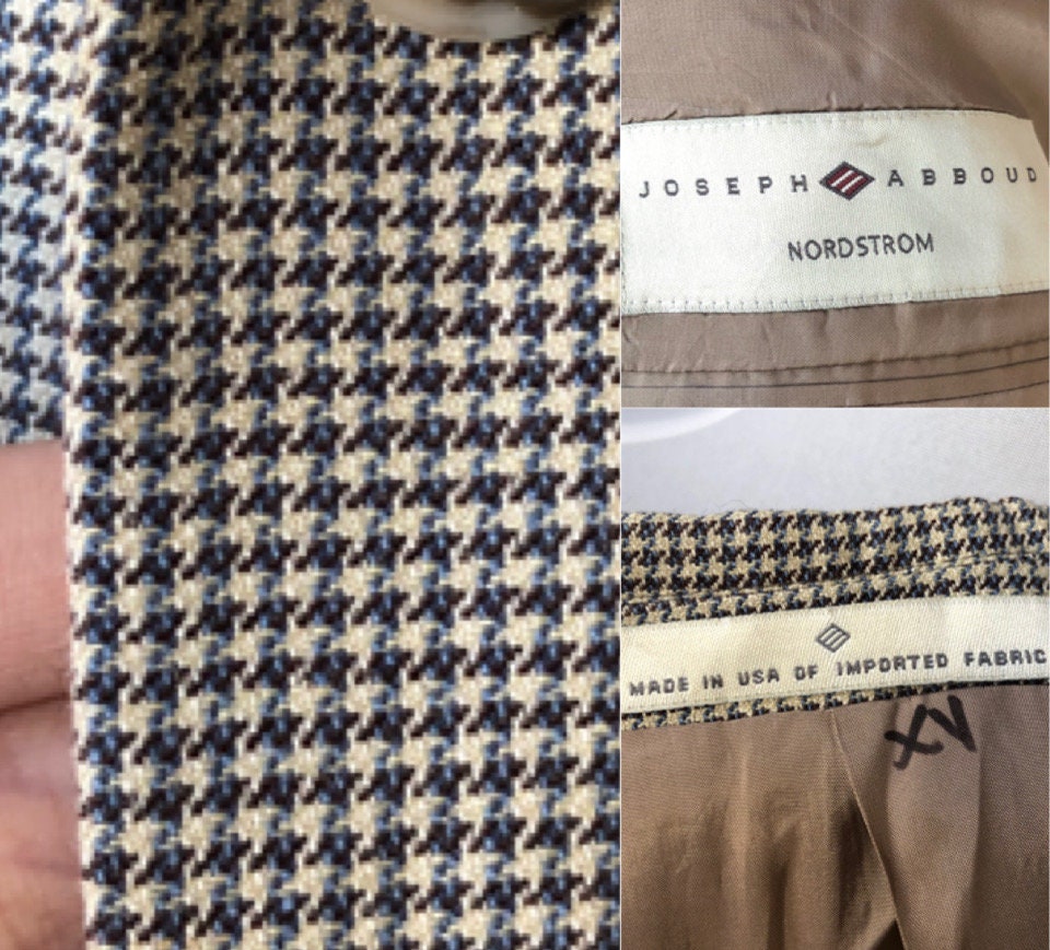 Mens Houndstooth Mini Check Tweed Woven Silk Wool Blend