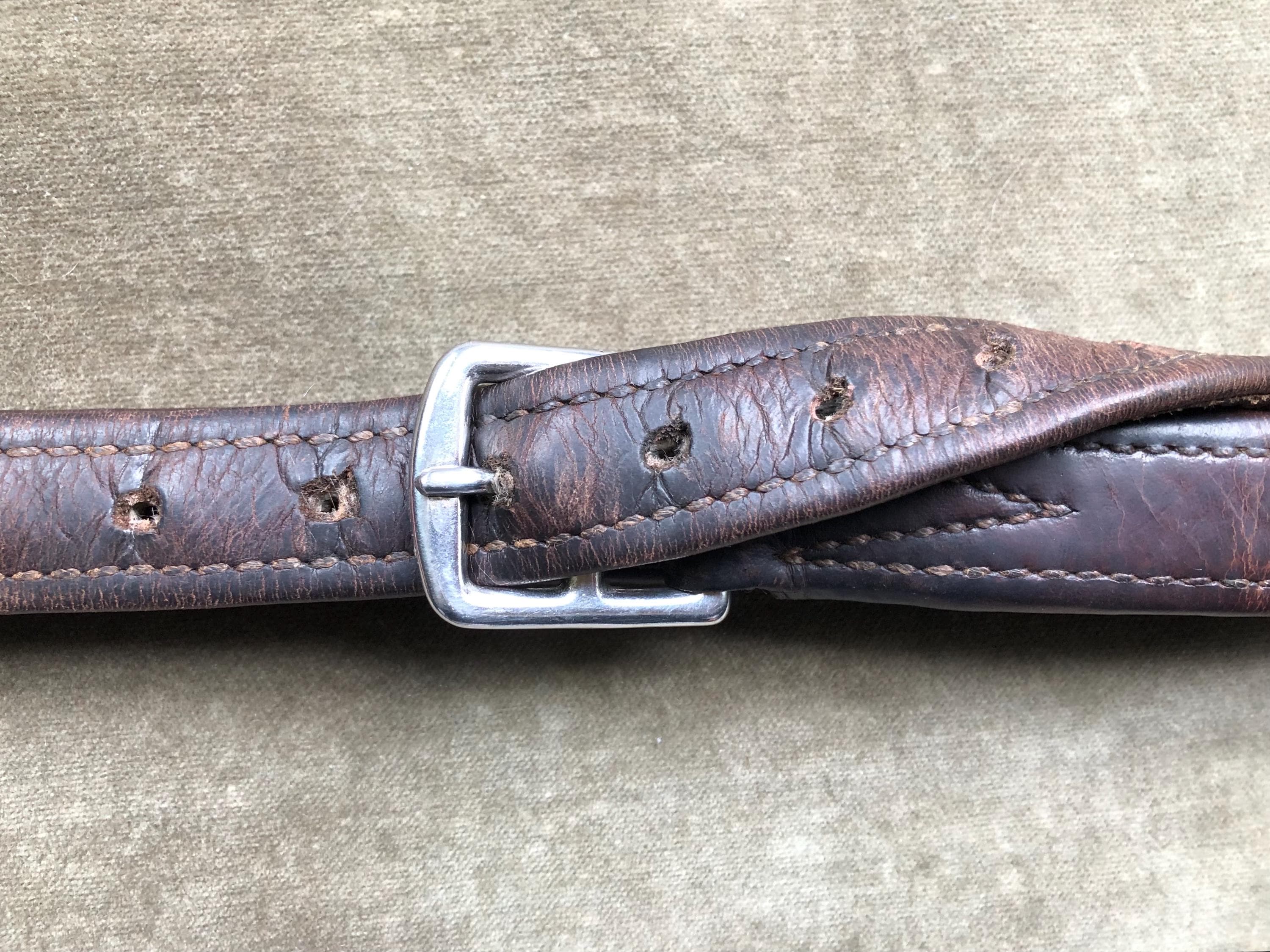 French Vintage west buckle tip leather chain belt Vintage French Equestrian Skinny Thick Leather Belt Steel  main image 2