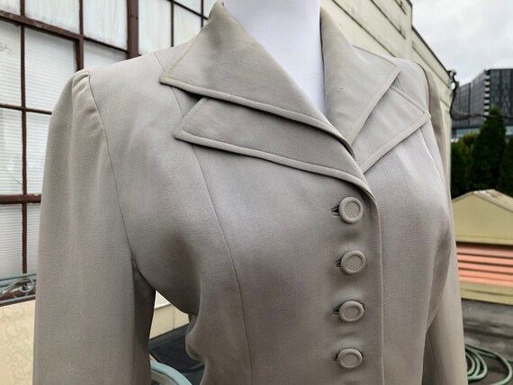 1940s True Vintage Khaki Taupe Wool Rayon Gabardin
