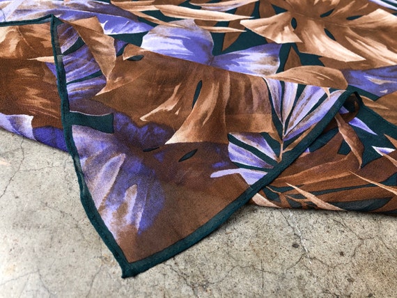 Large Sheer Silk Chiffon Floral Tropical Leaf Haw… - image 8