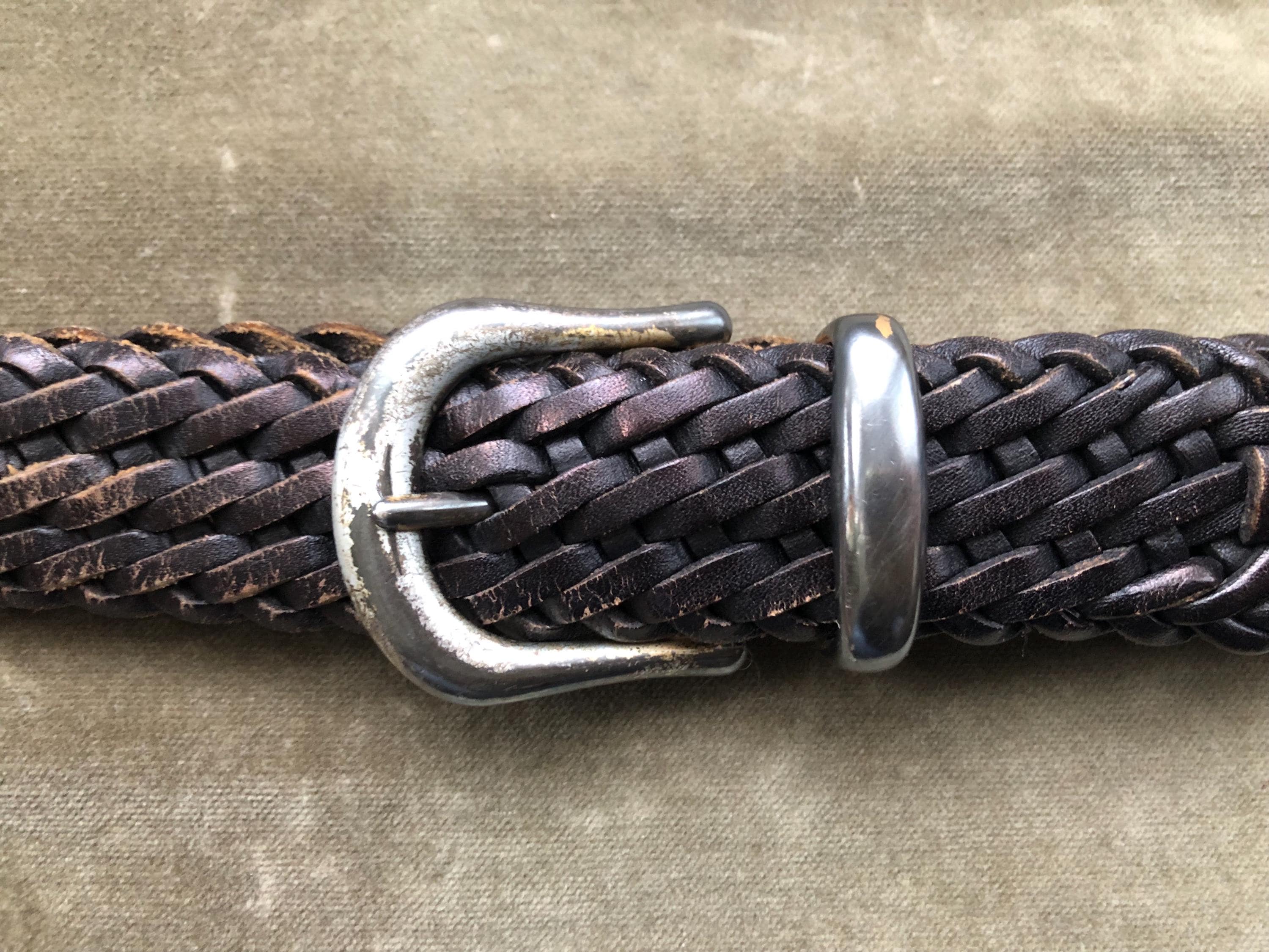 90s Black Leather Woven Belt Vintage Size XS S M Western 1990s