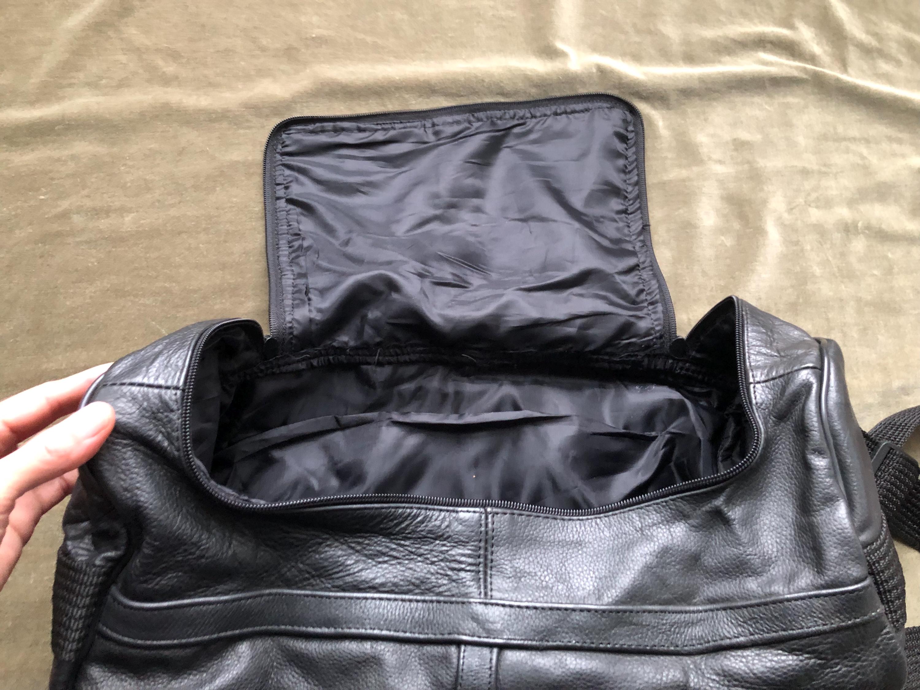 1980s 90s Petite Soft Thick Black Leather Patchwork Duffle Duffel