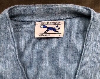 トップス 70s JC Penney fox acryl cardigan grunge 1980s Jcpenney Fox Mens Light Blue Tweed Acrylic Spongy Knit