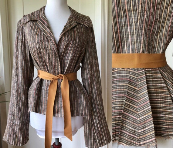 Raw Silk Blend Woven Striped Boho Lightweight Rib… - image 1