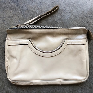 Bolso de mano estilo sobre de piel color marrón claro, beige, gris topo y caqui, estilo años 70, con cremallera superior, estilo bohemio, retro, estilo años 70, estilo cartera de mano, estilo bohemio, color crema, vintage.