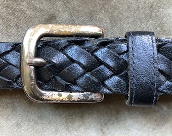 Black Braided Leather Belt With Silver Belt Buckle - Etsy display picture 1