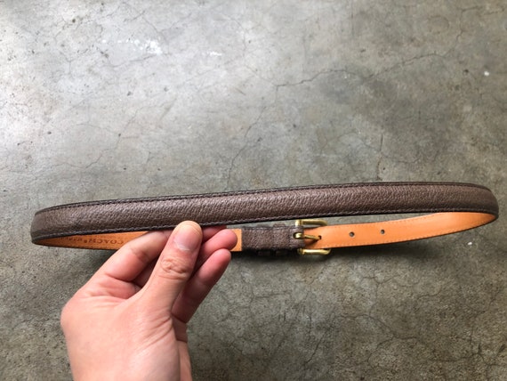 Set Of Two Coach Slim Dark Brown & Navy Leather Belts Brass Hardware Size 30 Women Coach Belt Navy Canvas Brown Leather Brass Buckle 30  main image 3