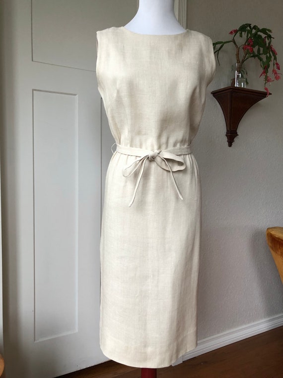 1960s Linen Natural White Sand Irish Woven Fitted… - image 5
