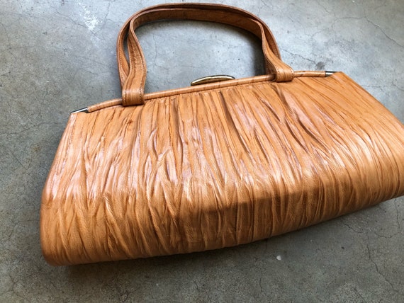 Vintage Japanese Wrinkled Tan Brown Leather Rumpl… - image 10
