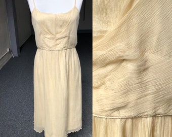 90s Ivory Cream Silk Crinkle Sheer Chiffon Antique Edwardian Style Flirty Boho Slip Dress Strappy sz S M 1990s Vintage Spaghetti Strap Gown