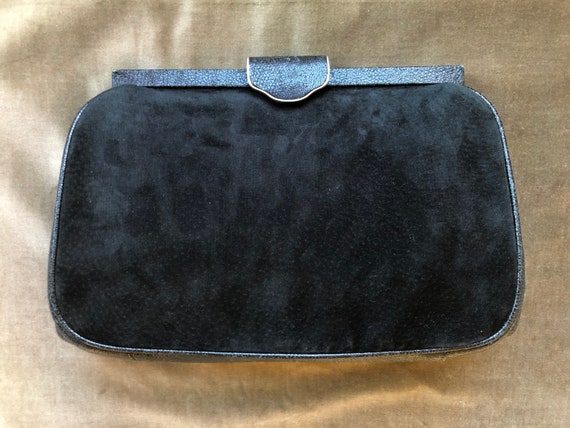 Auth FENDI 70s 80s Large Black Suede Leather Snap… - image 5