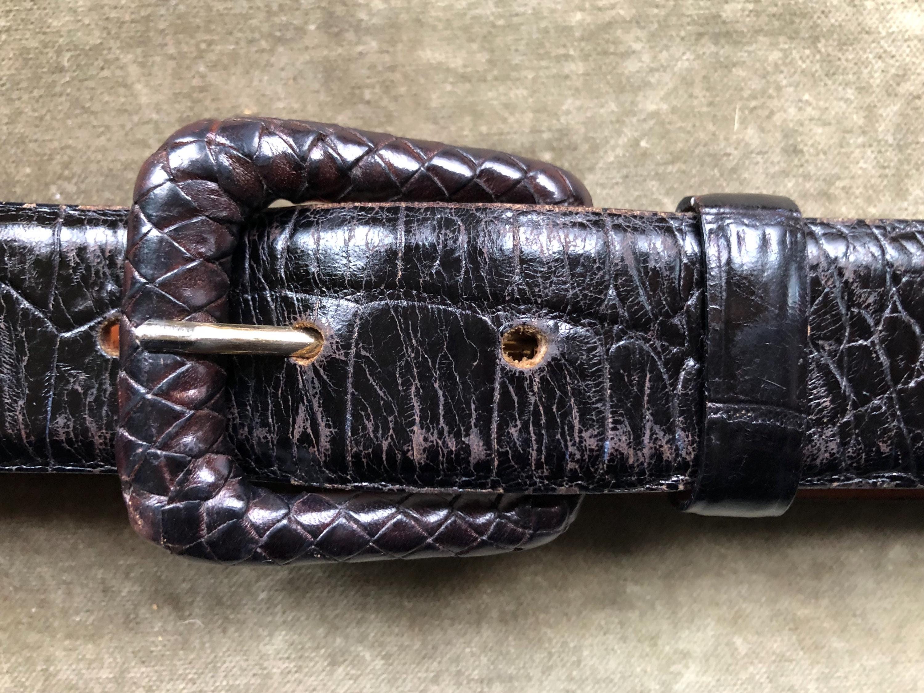 Black Leather Croc Embossed Wide Western Belt Woven Wrapped  display picture 1