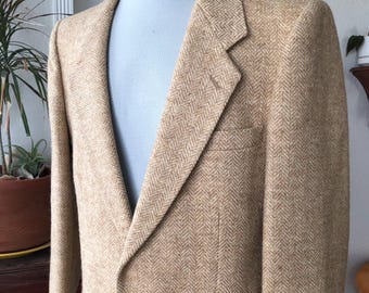 Mens Thick Tweed Wool Gray Grey Herringbone Striped Woven Jacket
