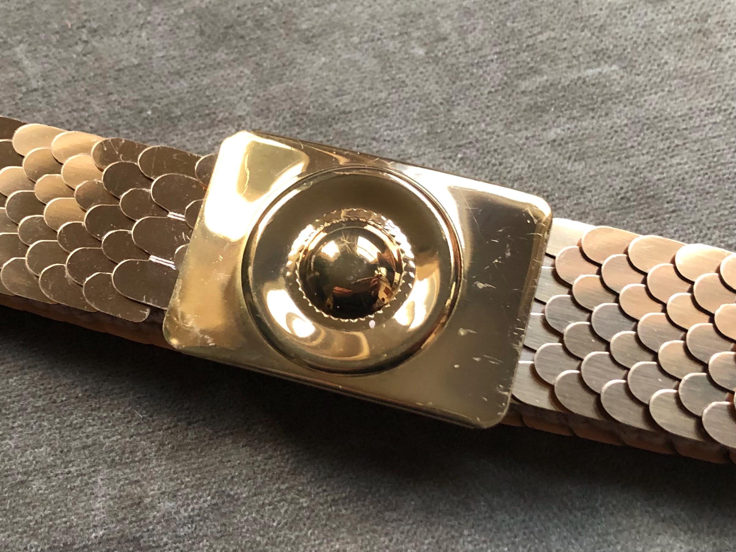 70s Gold Metal Fish Scale Woven Stretch Belt Shimmer Disco  display picture 2