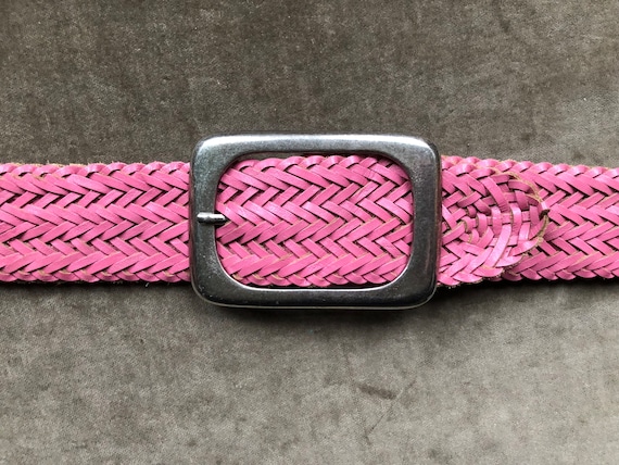 Y2k 90s Wide Pink Leather Woven Braided Retro Belt Steel Chunky 