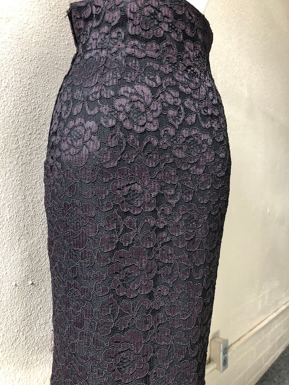 90s Floral Black Plum Lace Sheer Layered Fitted P… - image 1