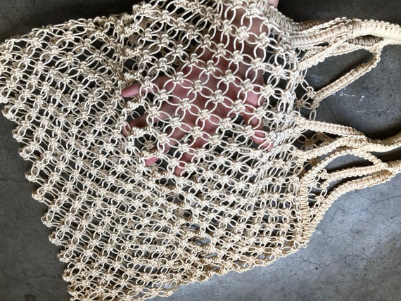 Vtg Ecru Cotton Handmade Macrame Crochet Cord Twi… - image 3