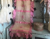 Antique Woven Runner Pillow Cushion Mid 1800 39 s Pink Silk Ruffled Trim Shabby Chic Romantic Q156