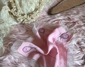 Vintage Pink Silk Hankie Delicate Lace trim Stunning rose Embroidery