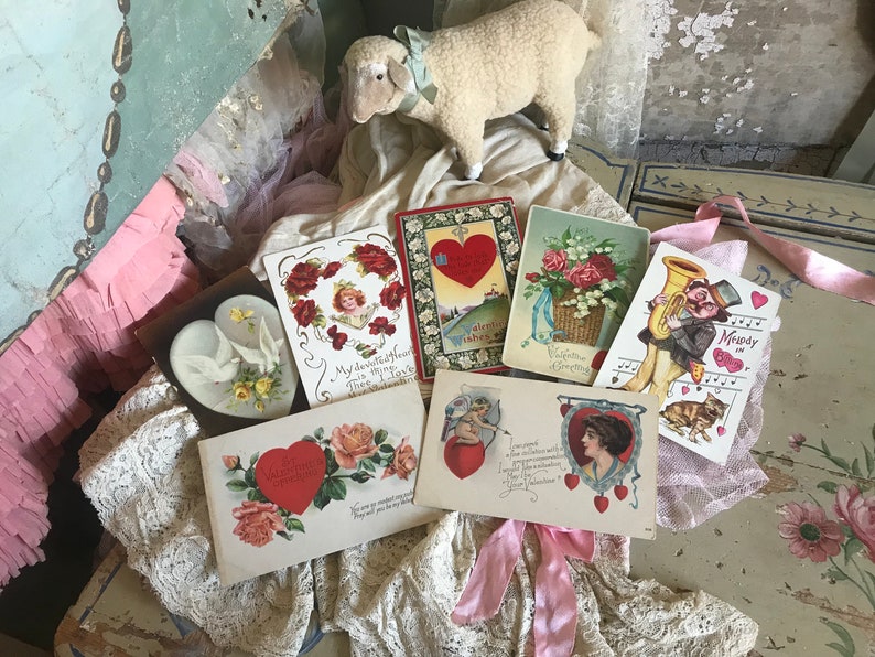 Antique Edwardian Postcard Postcards Valentines Day 7 Pc Lot