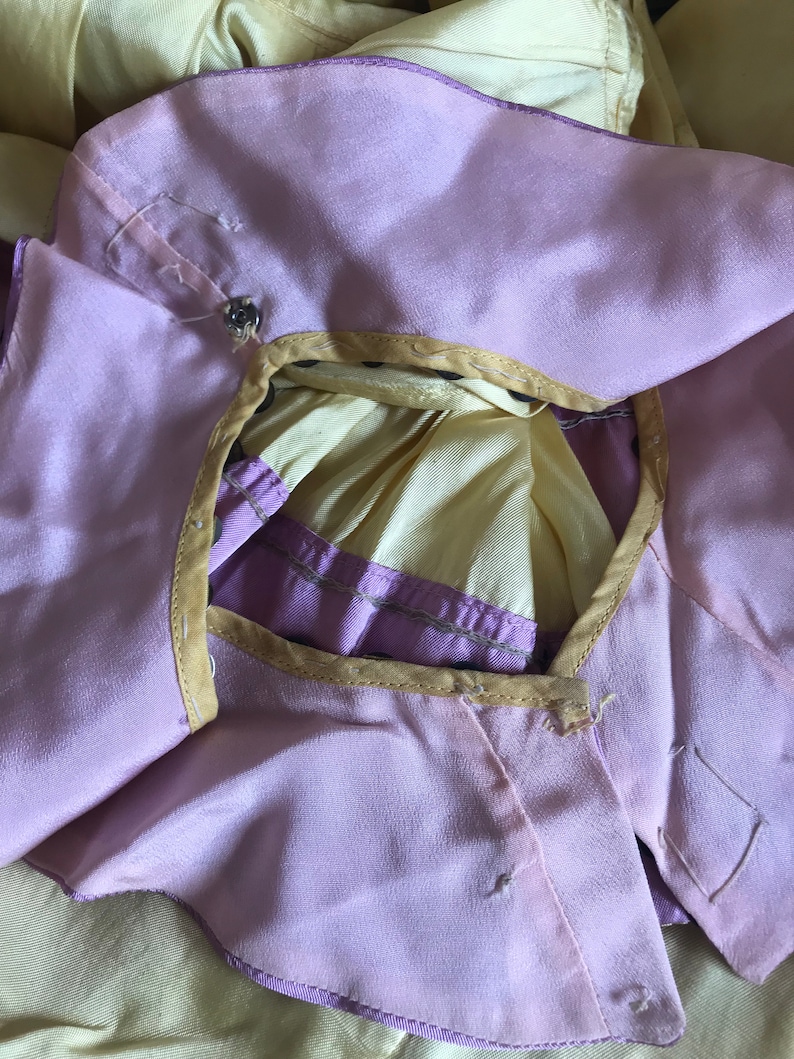 Vintage Young Girls Ballet Theater Costume Yellow Lavender Romper Cape Collar Metal Sequins Z23