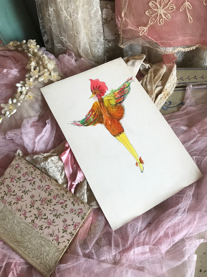 AMAZING Original 1920s Antique Flapper Costume Sketch Drawing Bird Wings Headdress