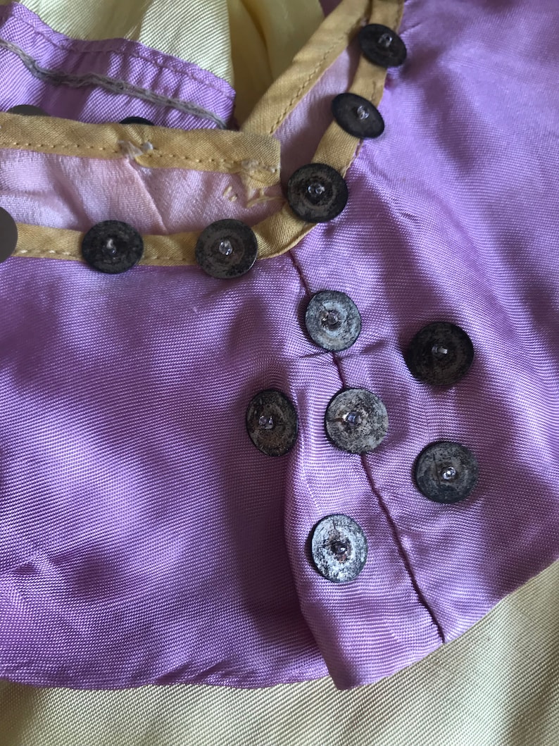 Vintage Young Girls Ballet Theater Costume Yellow Lavender Romper Cape Collar Metal Sequins Z23
