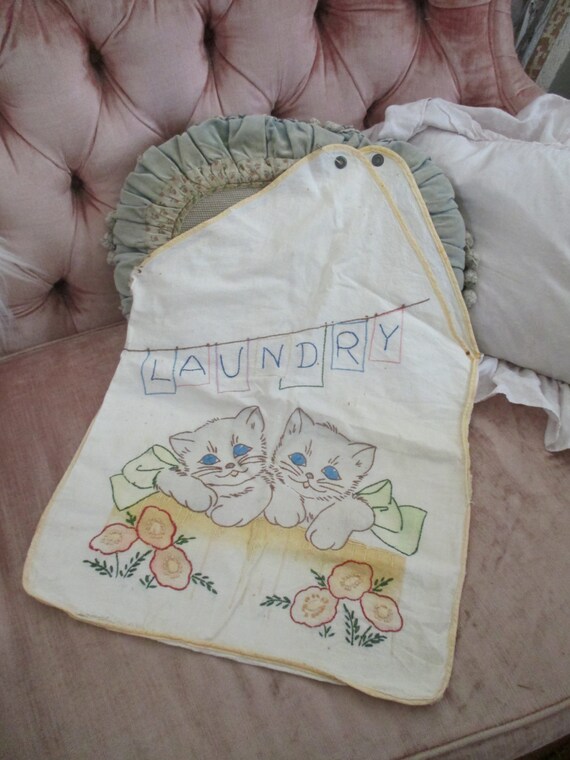 SWEETEST Vintage Baby Laundry Bag Hand Embroidered Kitty Cat Etsy