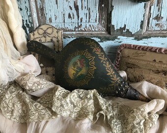 BEAUTIFUL Fireplace Chimney Bellow Hand Painted Wood Folk