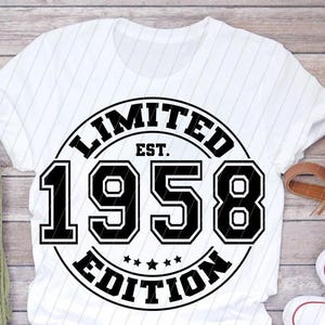 Edição limitada vintage de 1958 svg png, aniversário de 67 anos de homem svg png, aniversário de 67 anos de mulher svg png, aniversário retrô svg, camiseta vintage retrô